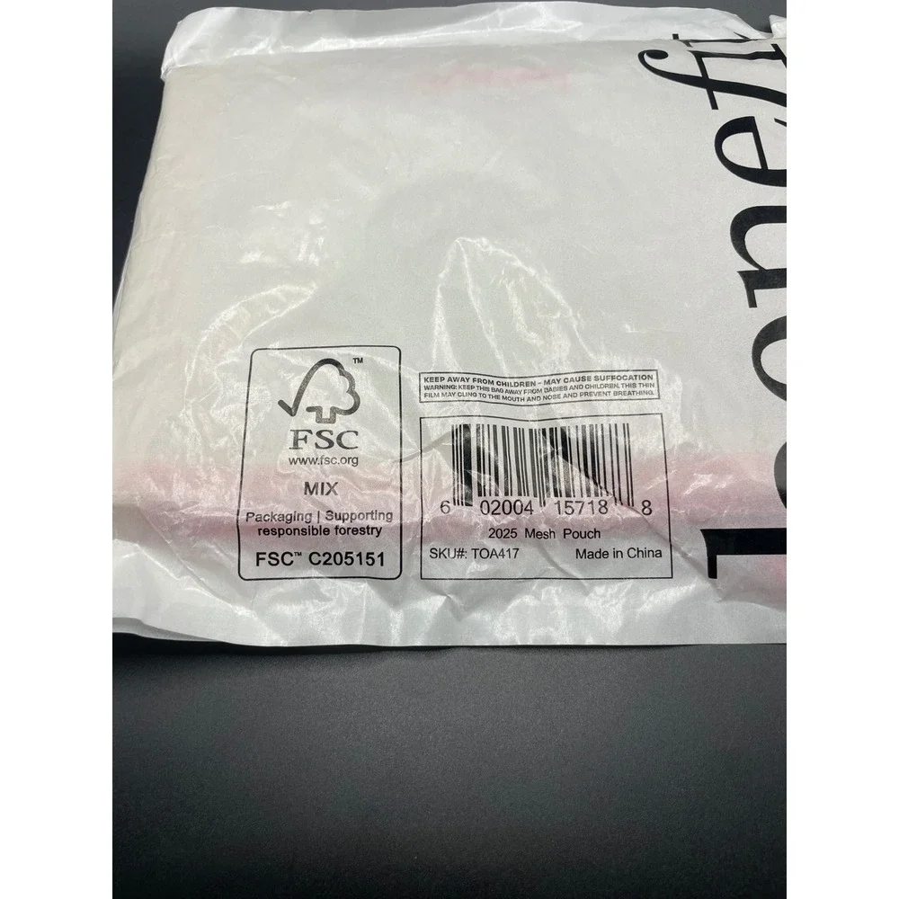 Benefit Cosmetics 2025 Mesh Pouch Cream Pink Makeup Bag New Sealed TOA417